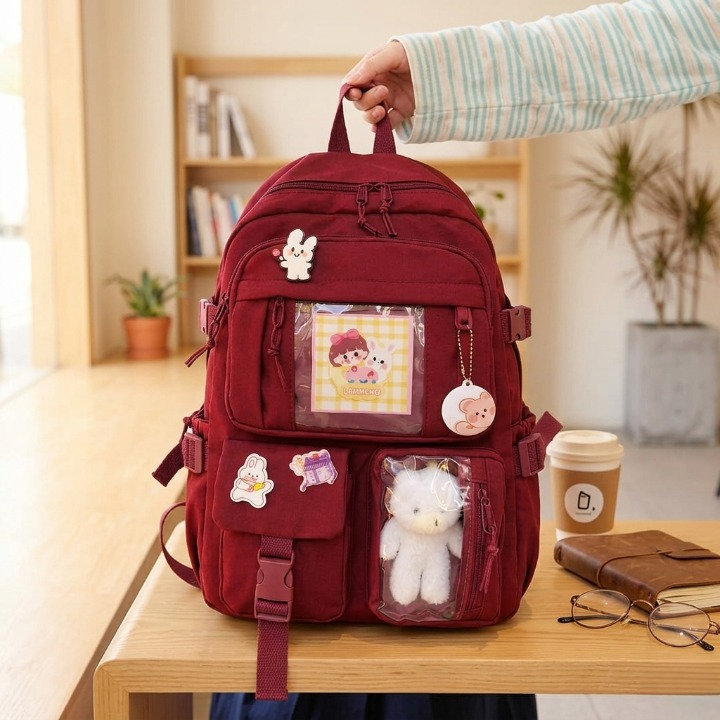 Cute Women Backpack Multi Pocket Canvas School Bag White Student Bag For Teenage Girls | Blue