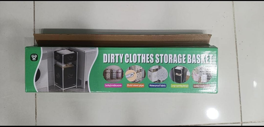 Fabric Laundry Hamper With Dual Compartments And White Metal Frame For Organized Clothing And Underwear Storage