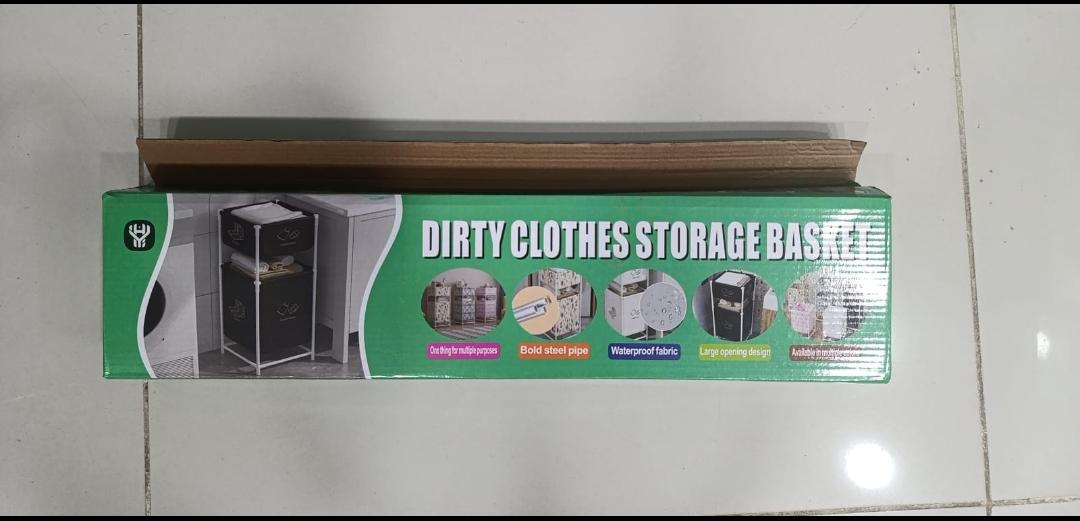 Fabric Laundry Hamper With Dual Compartments And White Metal Frame For Organized Clothing And Underwear Storage