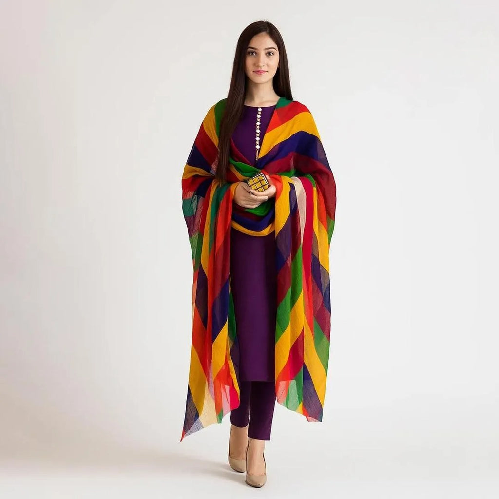 Unstitched 3-Pcs Katan Silk Suit with Multi-Color