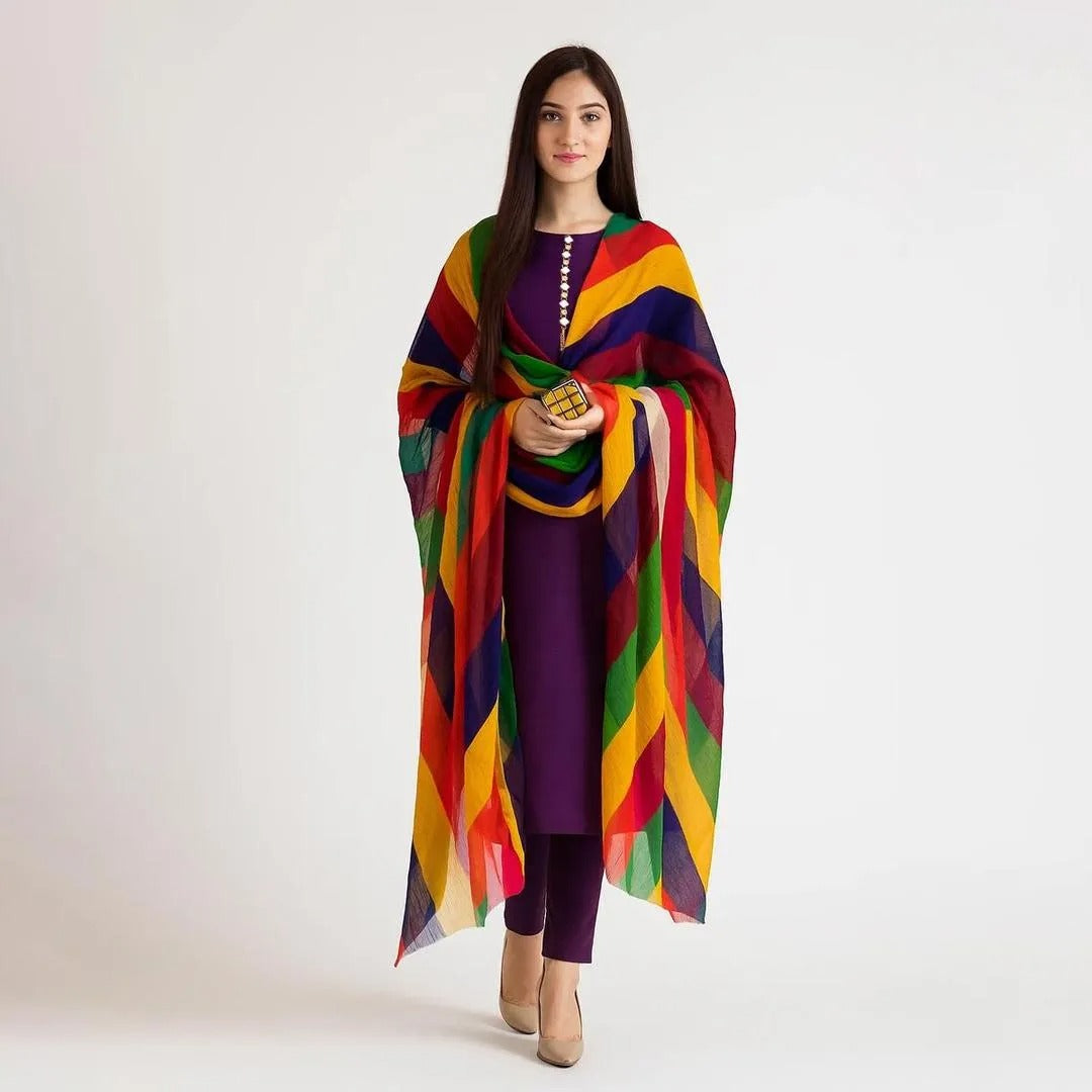 Unstitched 3-Pcs Katan Silk Suit with Multi-Color