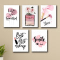 Set of 5 Makeup-Themed Wall Art Frames �8x11" MDF with Sticky Backing
