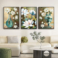 Elegant 3-Piece Floral Wall Frame Set �White Blossoms & Teal Vase Art 8 X 11