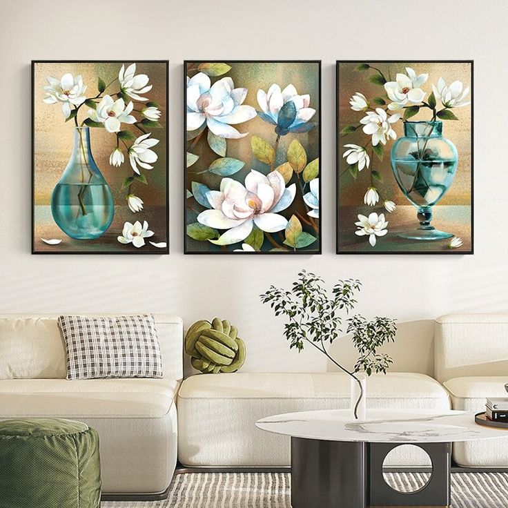 Elegant 3-Piece Floral Wall Frame Set �White Blossoms & Teal Vase Art 8 X 11