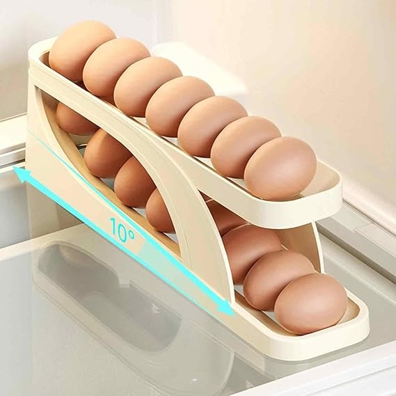 15 Egg Storage Box Rolling Design Space Saving PP Refrigerator Organizer Multi Layer Egg Holder