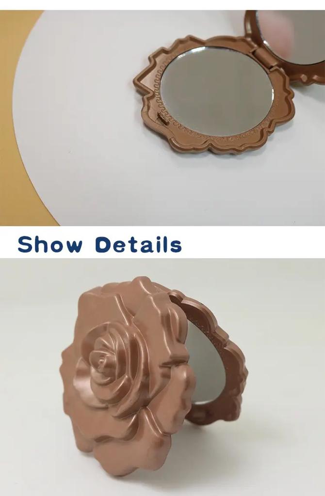 Beautiful Rose Shaped wooden colours Personalized Vintage Pocket Portable Small Size Plastic Makeup Cosmetic Mirror (pack of 2 )