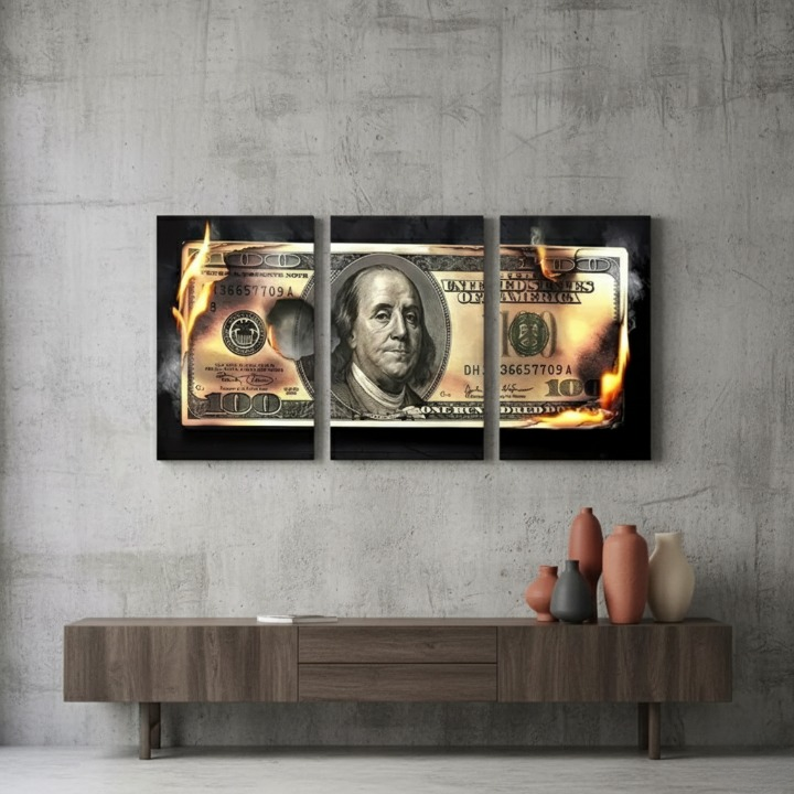 Dollar Wooden Sticky Wall Art �3 Piece Modern Decorative Frame Set, 8x11 inch Each, Wooden Sticky Frame with Easy Wall Mount Sticky Tape - 8*11