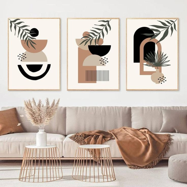 Set of 3 Abstract Wall Art Frames �8x11" MDF Wood with Adhesive Backing