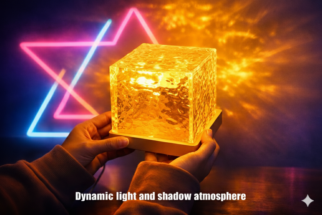 Dynamic Rotating Water Ripple Night Light milti Colors Flame Crystal Lamp for Living Room, Study, Bedroom/Galaxy Projector Light for Bedroom - Ocean Wave LED Night Light