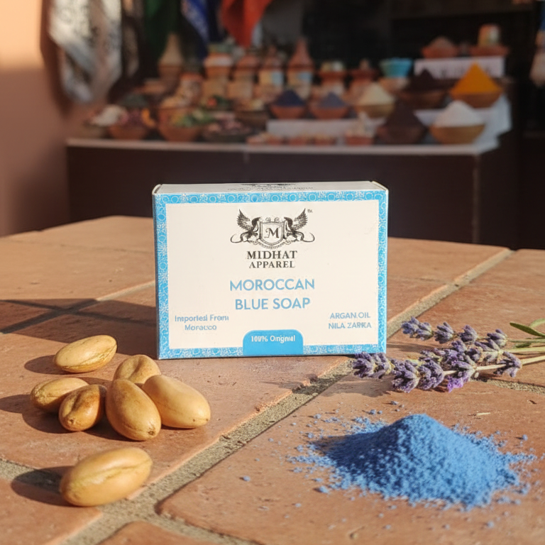 Midhat Apparel Moroccan Blue Soap with Argan Oil & Nila Zarka | 100% Original Imported from Morocco | Natural Skin Brightening