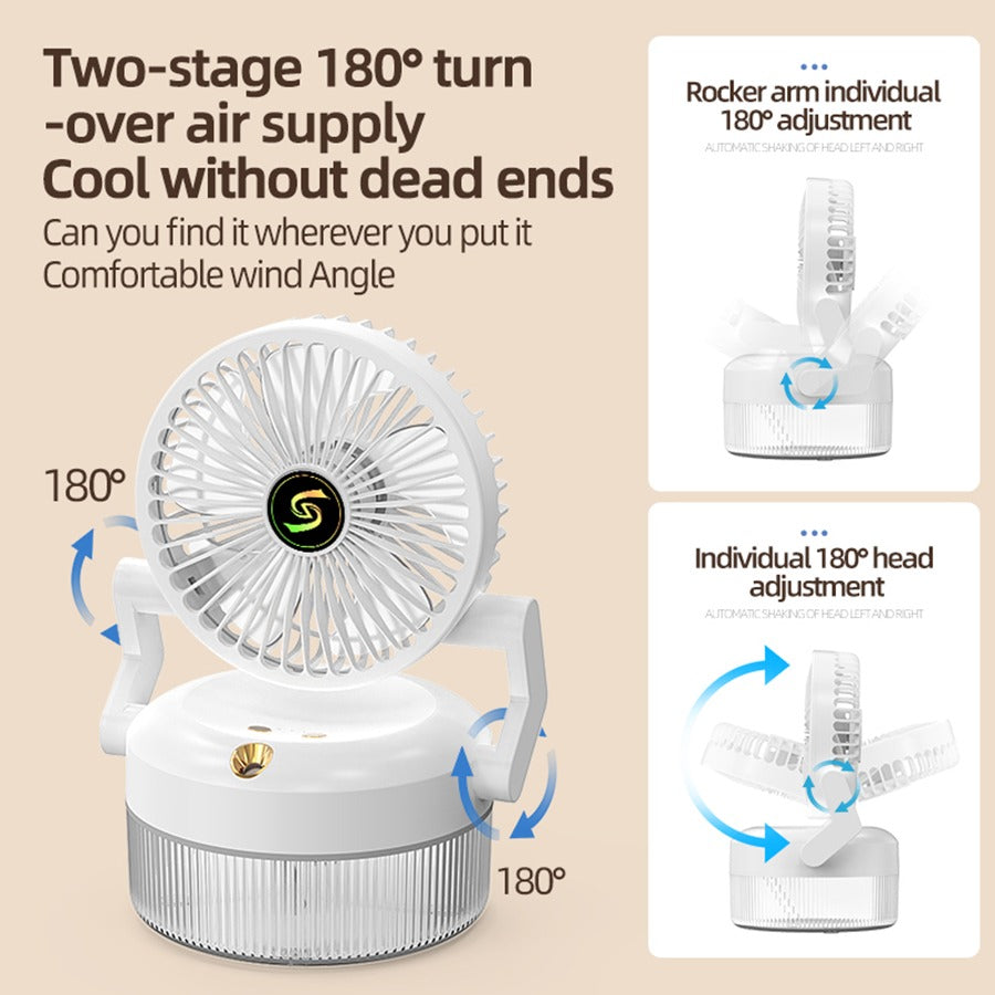800ML Rechargeable Desktop Humidification Fan Portable Foldable Spray Misting Fan With Blue Light (Random Colour)