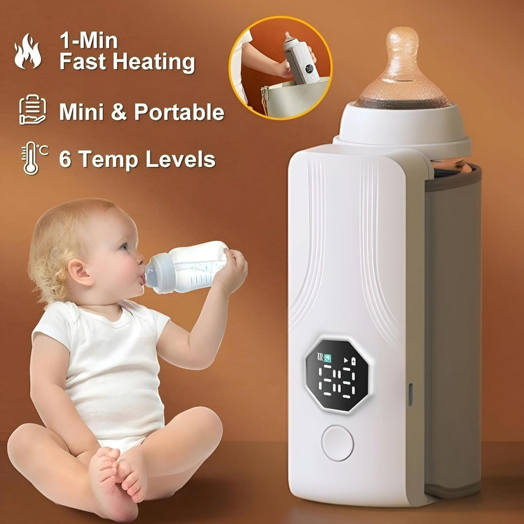 Portable Rechargeable Baby Bottle Warmer | Fast 1-Min Heating, USB Powered, 6 Temperature Levels �Mini & Travel-Friendly Milk Heater for Babies