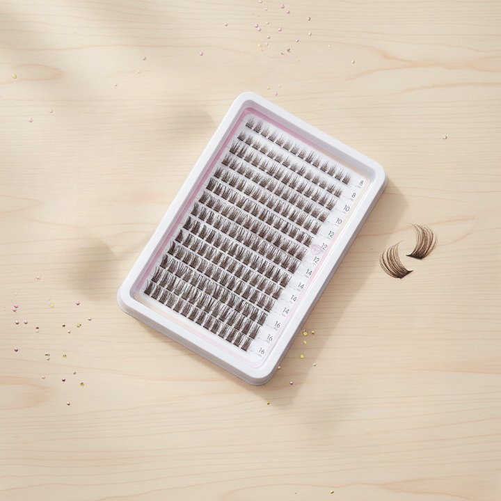 Pre-Glued Wispy Eyelash Clusters �DIY Eyelash Extension Box, Brown Fiber Lashes