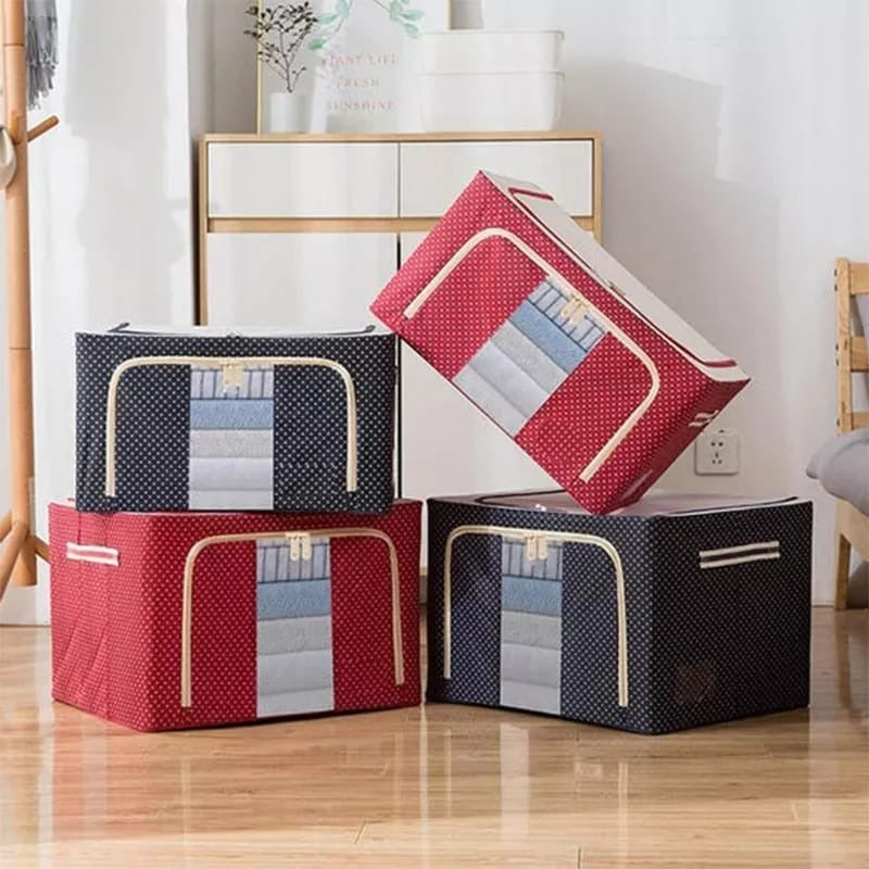 Foldable Metal Frame Clothes Storage Organizer Bag �Large Capacity Fabric Wardrobe Box with Zipper & Clear Window