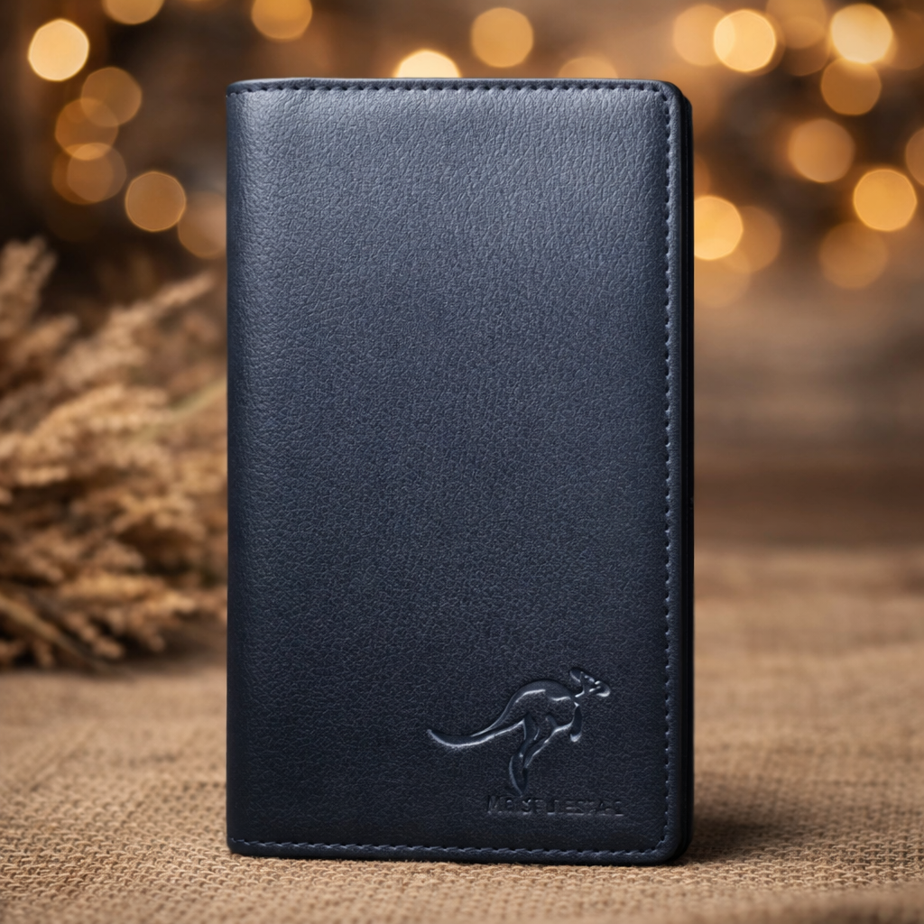 Premium Men? Long Leather Wallet �Multi-Slot Executive Bifold with Embossed Kangaroo Logo