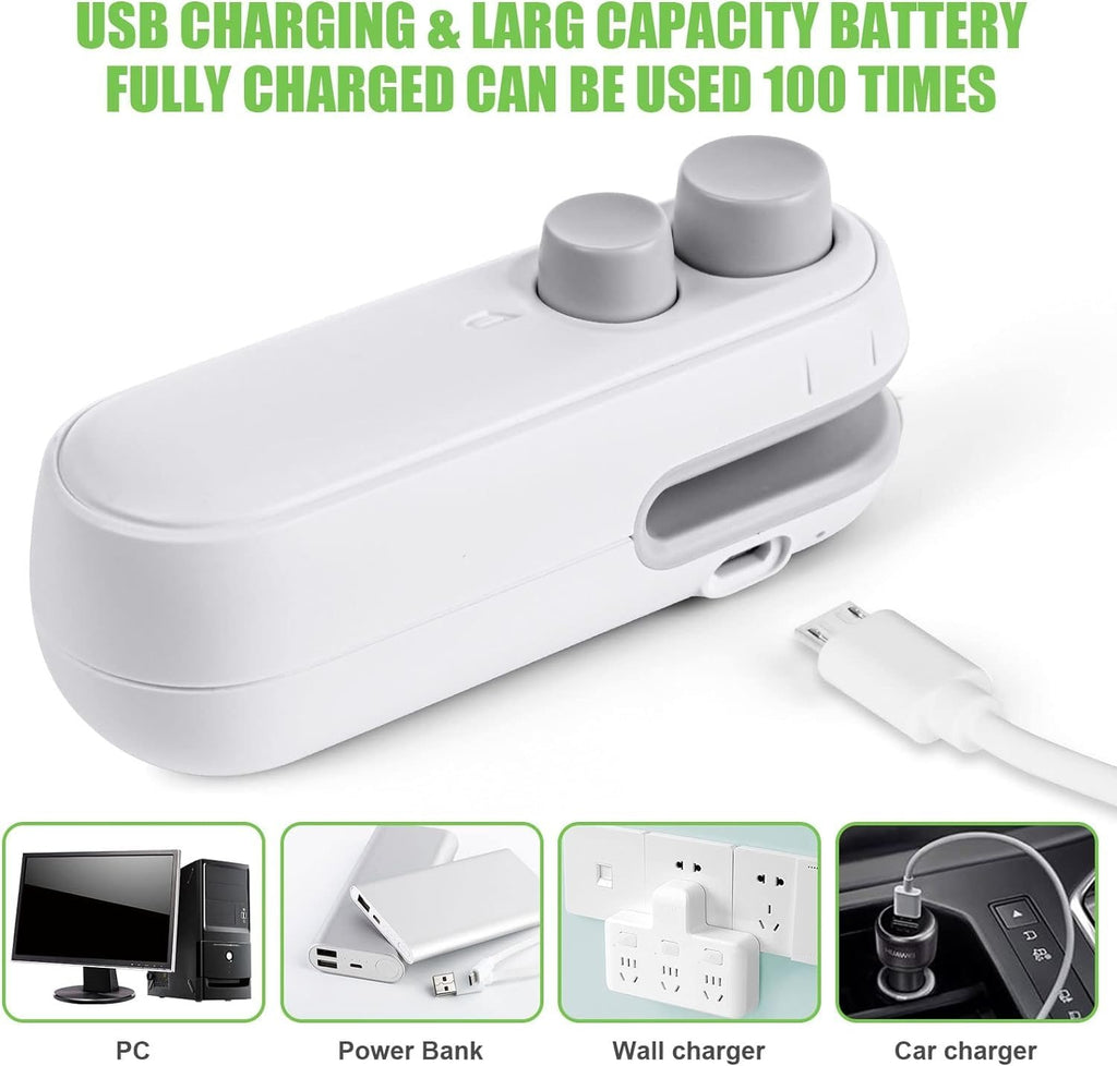 1 Pc Mini Heat Sealing Machine 2-In-1 Cutter & Sealer With USB Cable �Compact USB Rechargeable Food Bag Sealer For Snacks And Storage (Random Color)