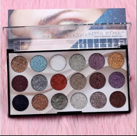 Miss Rose 18 Colors Sequins Glitter Powder High Gloss Pearly Eye shadow Palette