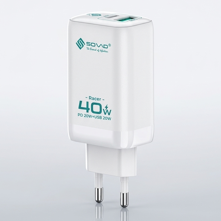 SOVO Racer Series SG-250 40W Dual Port Fast Charger | USB-A + USB-C PD Wall Adapter