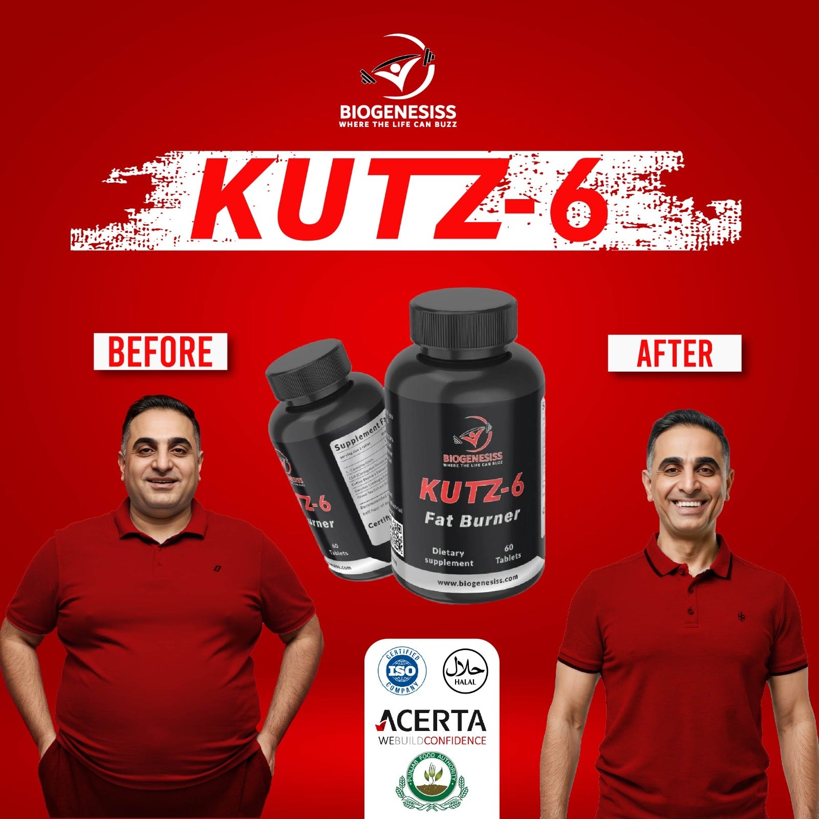 BIOGENESISS KUTZ-6 Extreme Thermogenic Fat Burner �Advanced Metabolic Support & Energy Booster for Weight Management (60 Dietary Tablets)