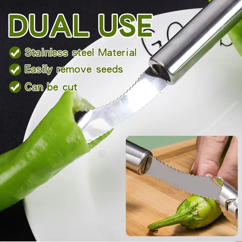 Stainless Steel Pepper Corer & Vegetable Slicer �Multifunction Jalapeno Core Remover, Fruit & Seed Extractor Tool