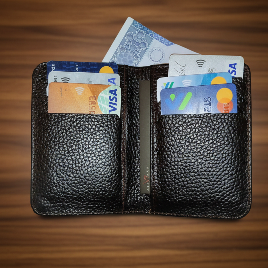 Unisex Slim Cow Leather Wallet �Brown | Minimalist Bifold Card & Cash Holder