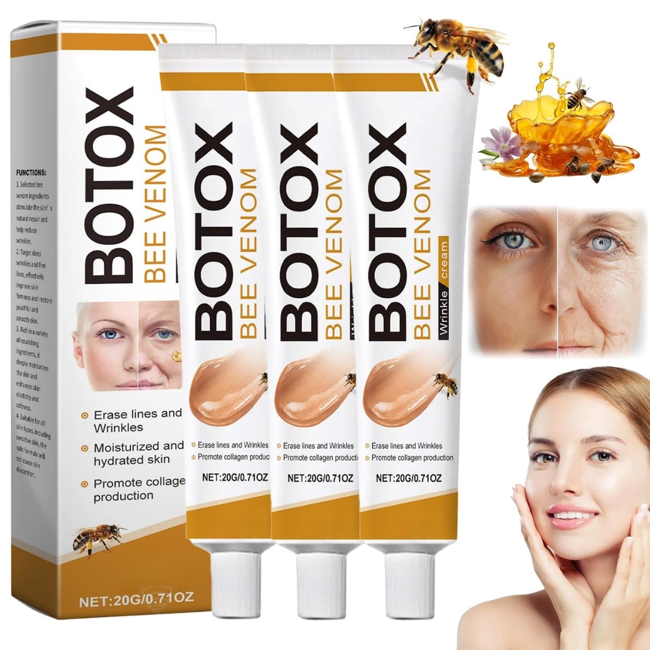 Botox Bee Venom Wrinkle Cream | Anti-Aging Moisturizer | Collagen Boost | Reduce Wrinkles & Fine Lines 20gm