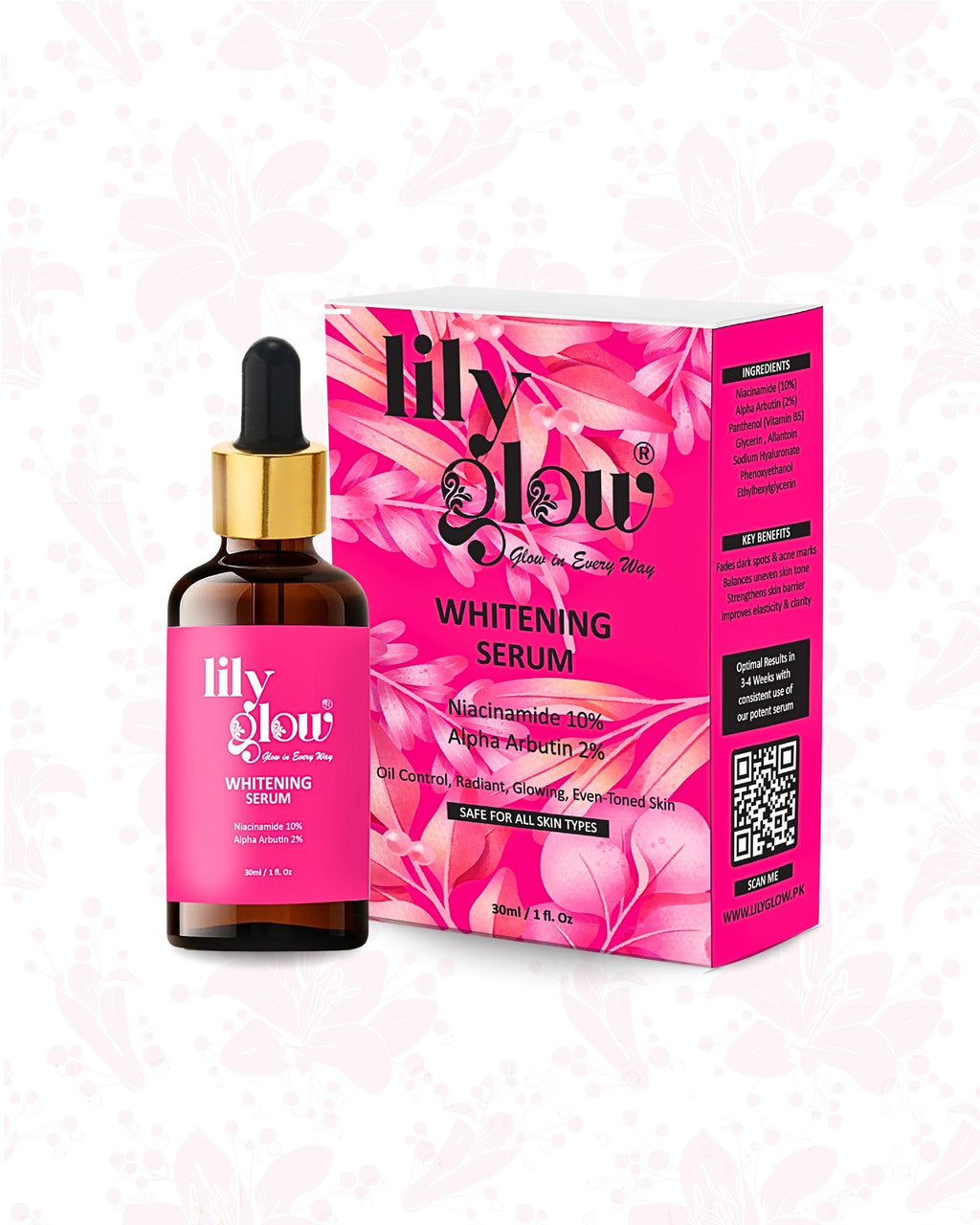 Lily Glow Whitening Serum for Face, Hands & Feet �Glutathione, Brightening Formula | For Men, Women, Oily & Dry Skin 30ml
