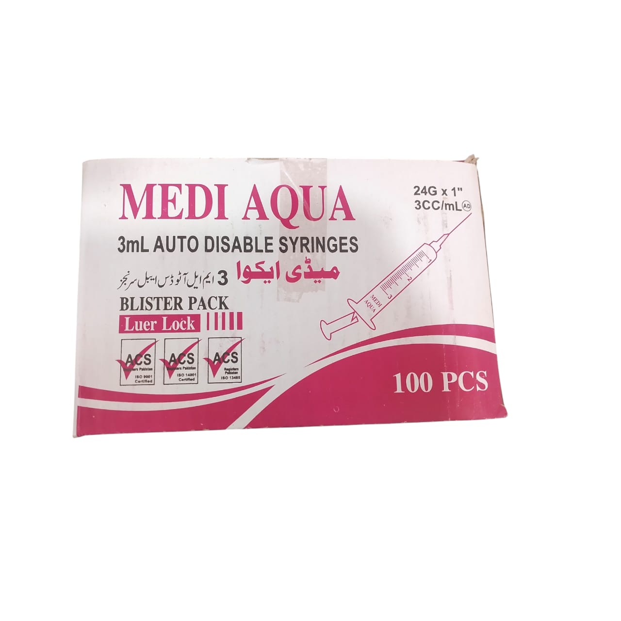 Medi Aqua 3cc Syringes �Precision, Safety & Comfort for Medical Use, Designed for Accurate Dosage, Smooth Injection & Reliable Patient Care Every Time (Pack of 100)