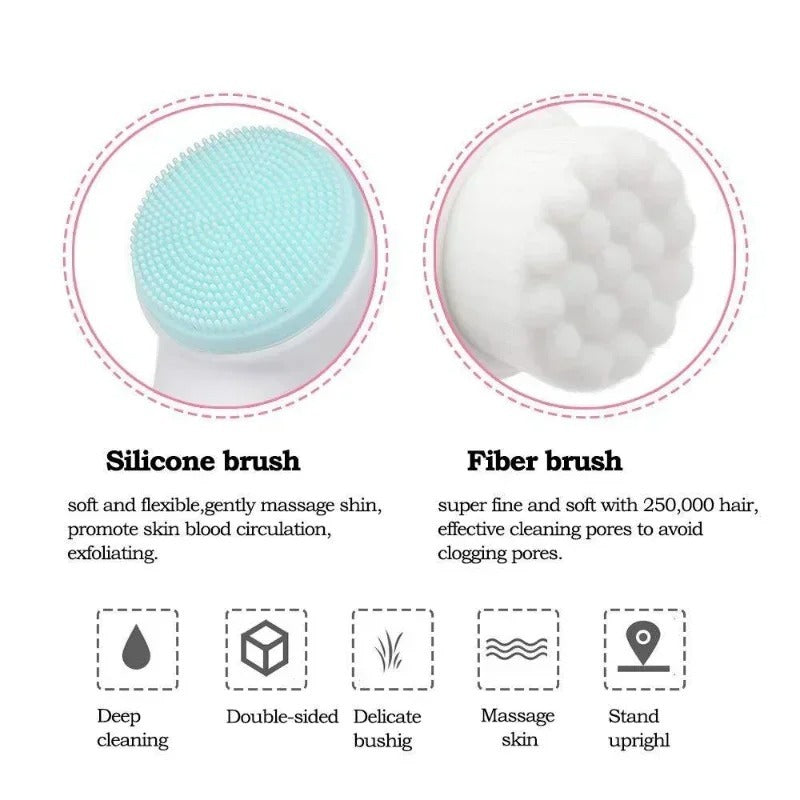 3D Double-Sided Silicone Face Cleanser | Portable Facial Cleansing & Massage Brush | Random Color
