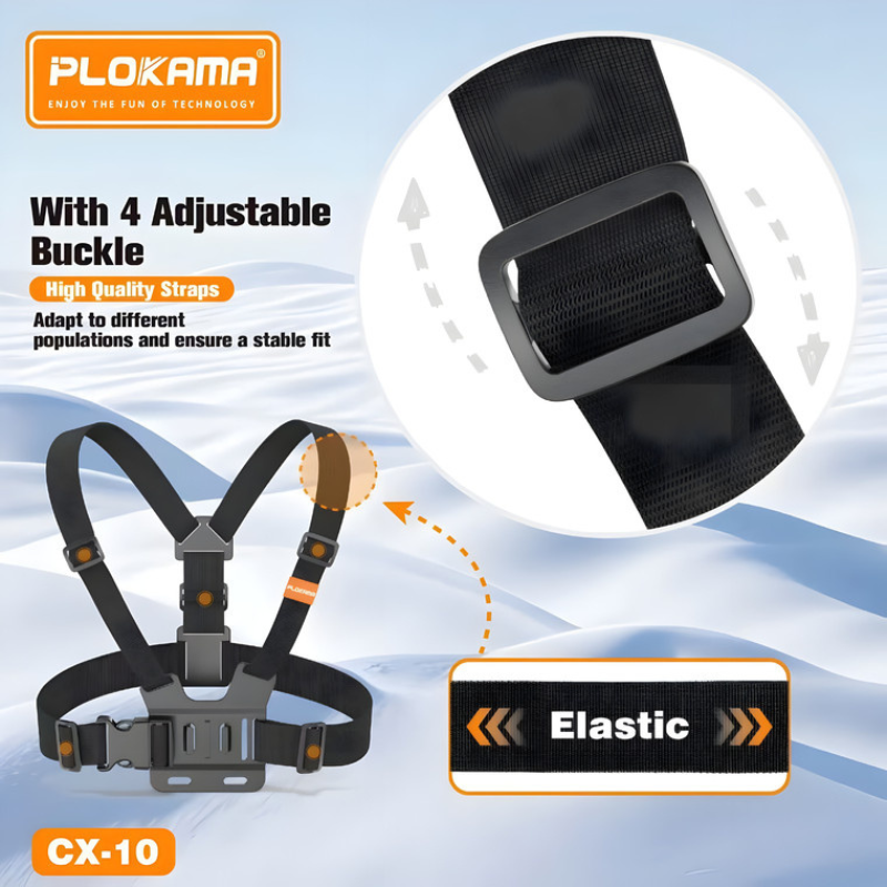 PLOKAMA CX10 Action Camera And Phone Chest Mount Holder 360 Adjustable Harness Strap For Sports Hiking Vlogging