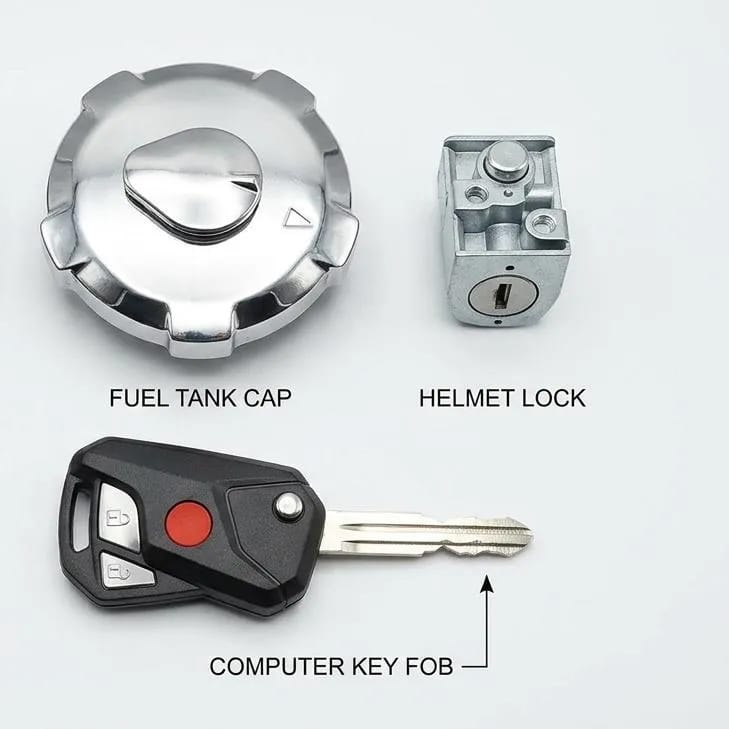 125 Tank Lock with Key and Side Lock Set Motorcycle Fuel Tank Lock Set Complete Security Lock Kit for 125cc Bike