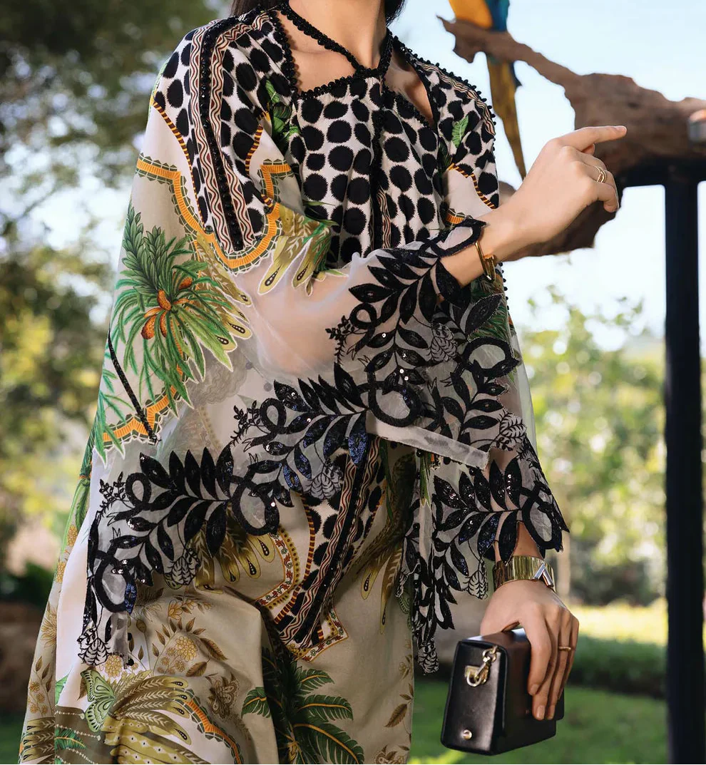 Elegant All-Over Print Embroidered Lawn 3Pc Unstitched EID Dress for Girls with Chiffon Dupatta