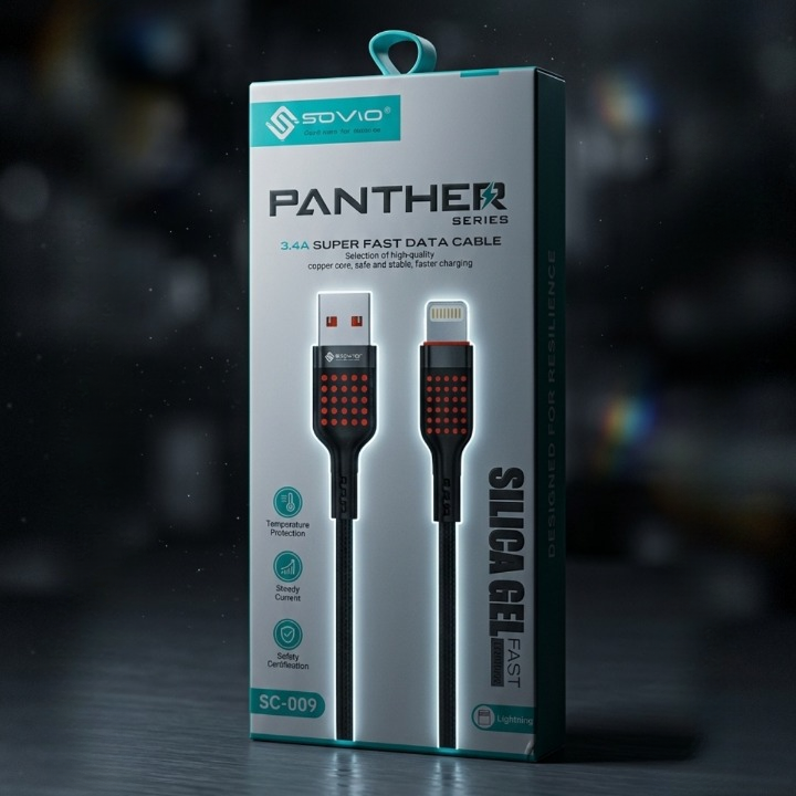 SOVO SC-009 Panther Series iPhone Data Cable �Super Fast Charging & Durable Silica Gel Build