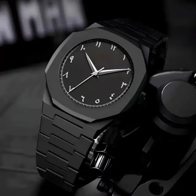 Professional Black Arabic Aura Watch With Eastern Arabic Numerals And Date Elegant Durable Stylish Unique And Modern (Without Box)