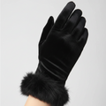Women's & Girls Black Winter Velvet Gloves with Fur Cuff �Warm Soft Hand Gloves (1 Pair)