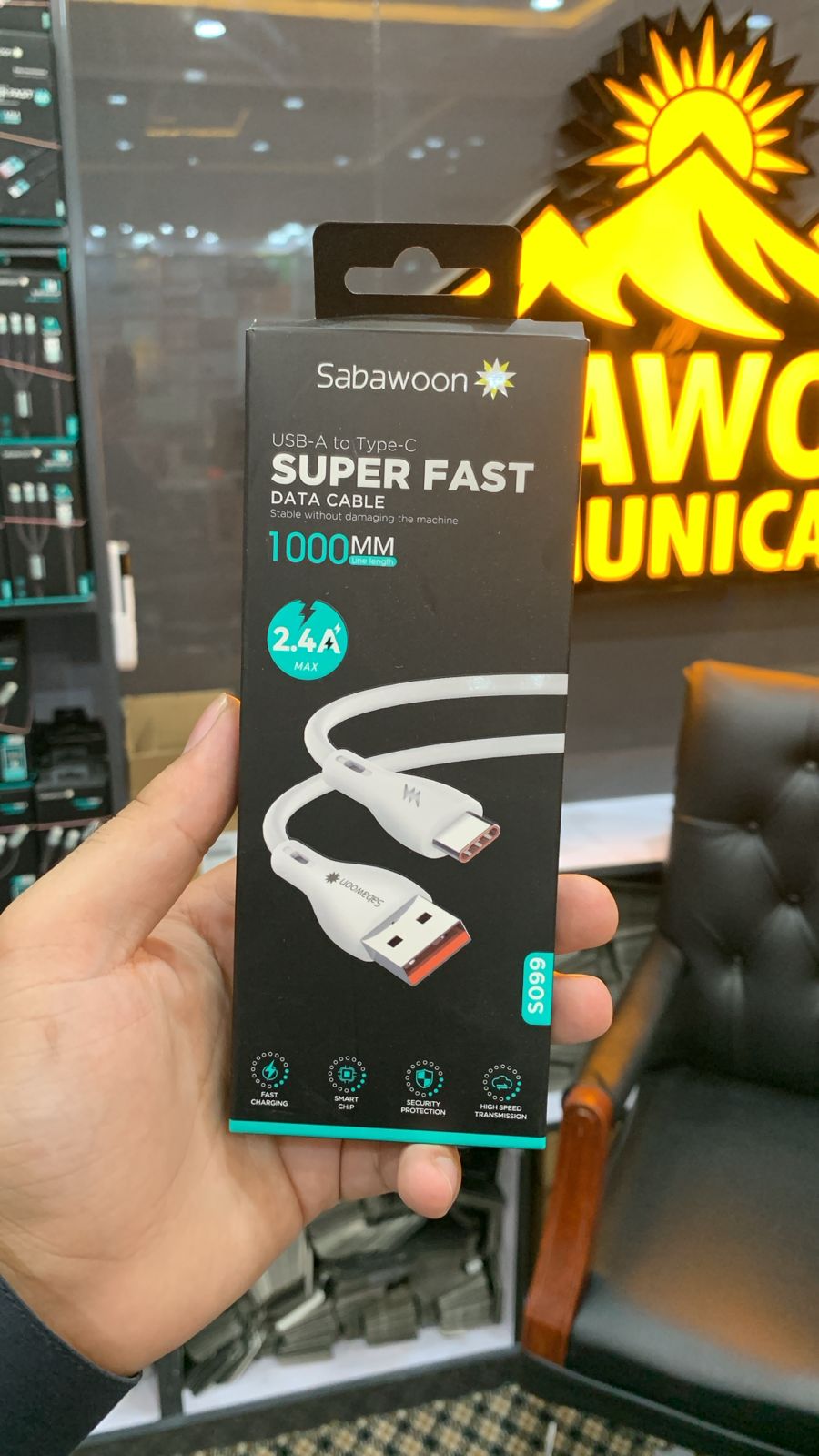 Sabawoon Super Fast Data Cable 1000mm USB-A to Type-C Charging Cable