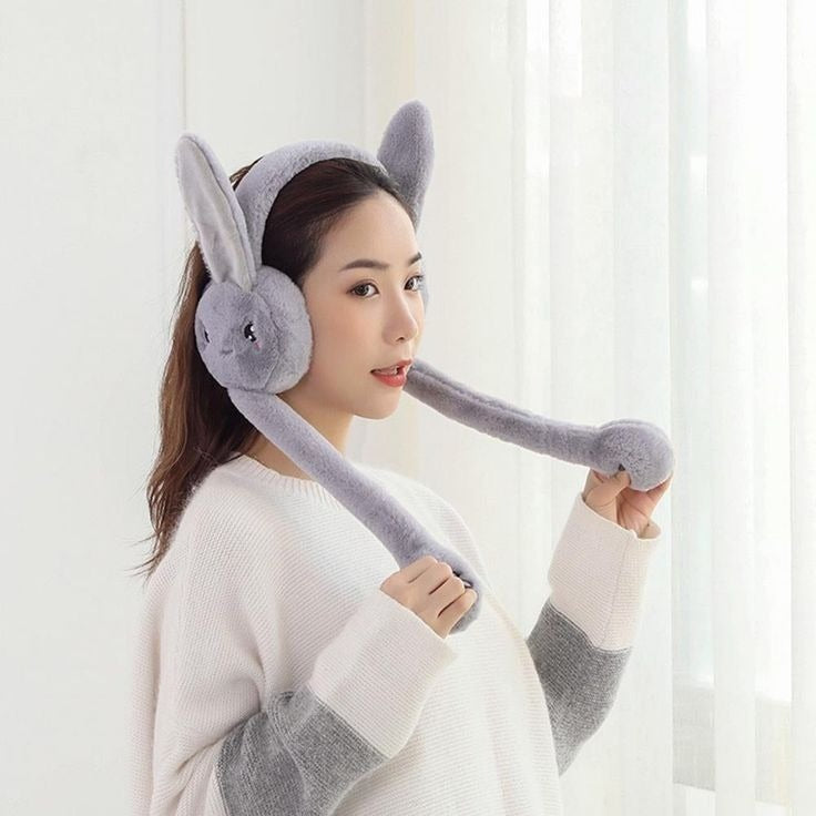 Cute Jumping Rabbit Earmuffs Hat with Moving Ears �Plush Airbag Toy Cap for Kids (Random Color)