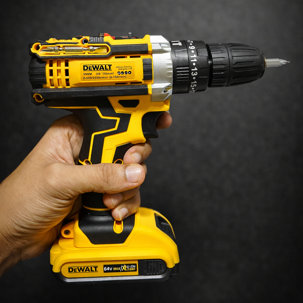 DeWalt 64V Cordless Electric Drill Machine with Battery & Carry Case Screwdriver Drill Kit