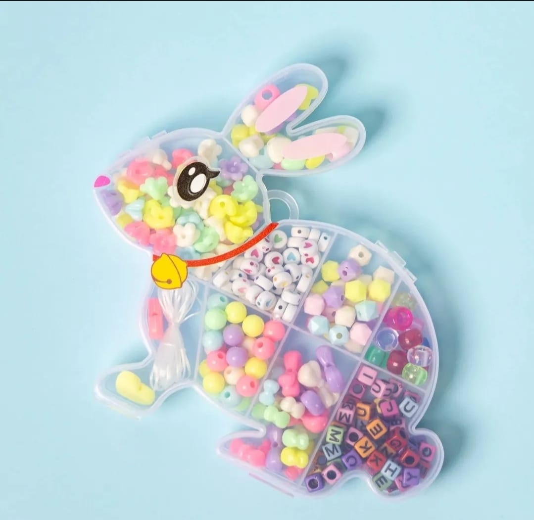 Single DIY Beads Set With Bunny Shape Storage Box For Bracelet And Locket Making With Different Beads In One