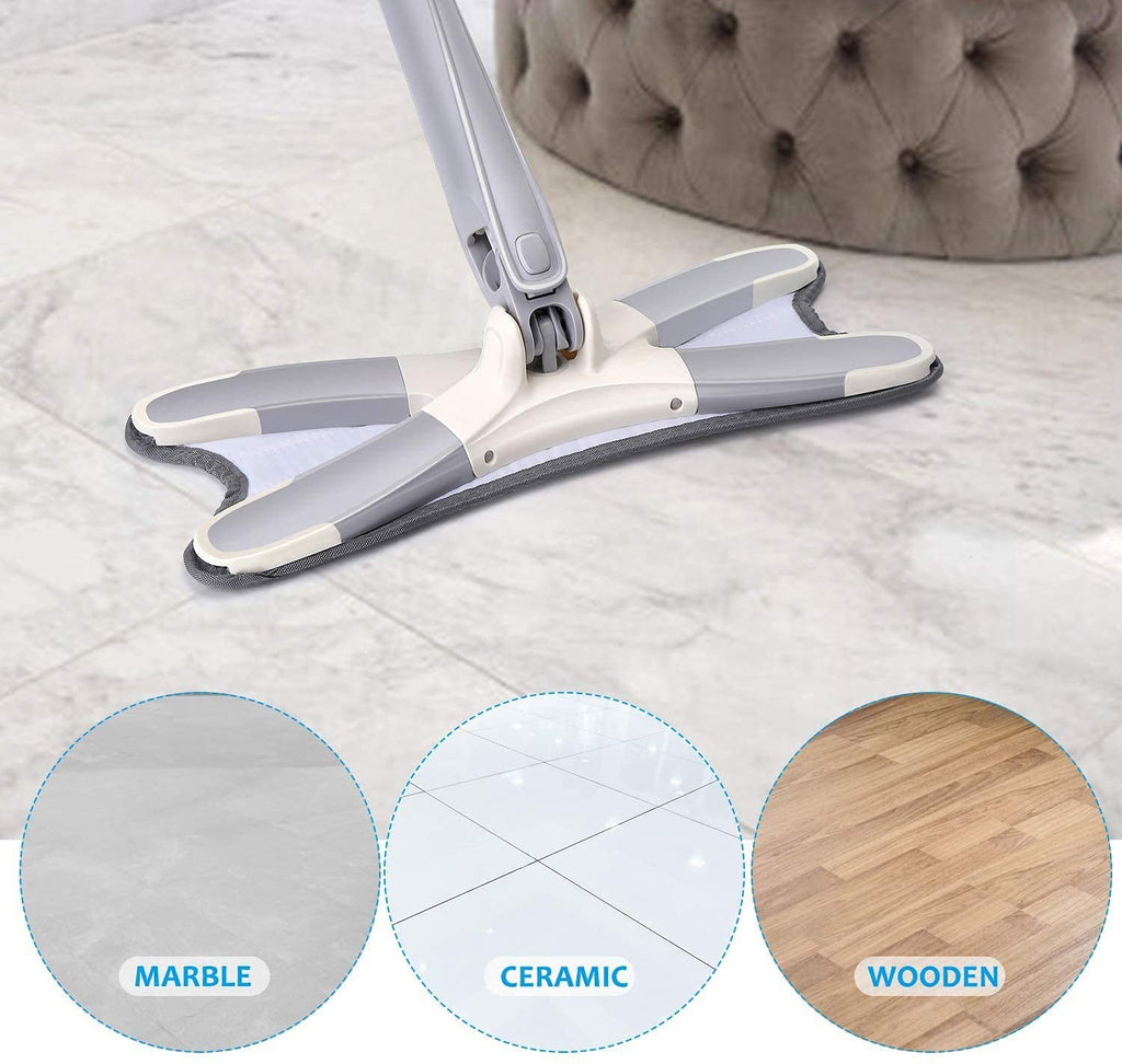 Rotating X Mop Flat Microfiber Floor Mop with 360? Squeeze System and Replaceable Cloth Heads