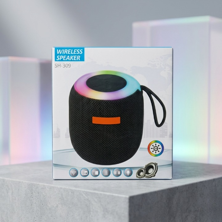 SH-309 Mini Wireless Speaker �Portable Bluetooth Sound Box with RGB LED Light & TWS Support (Small Size)