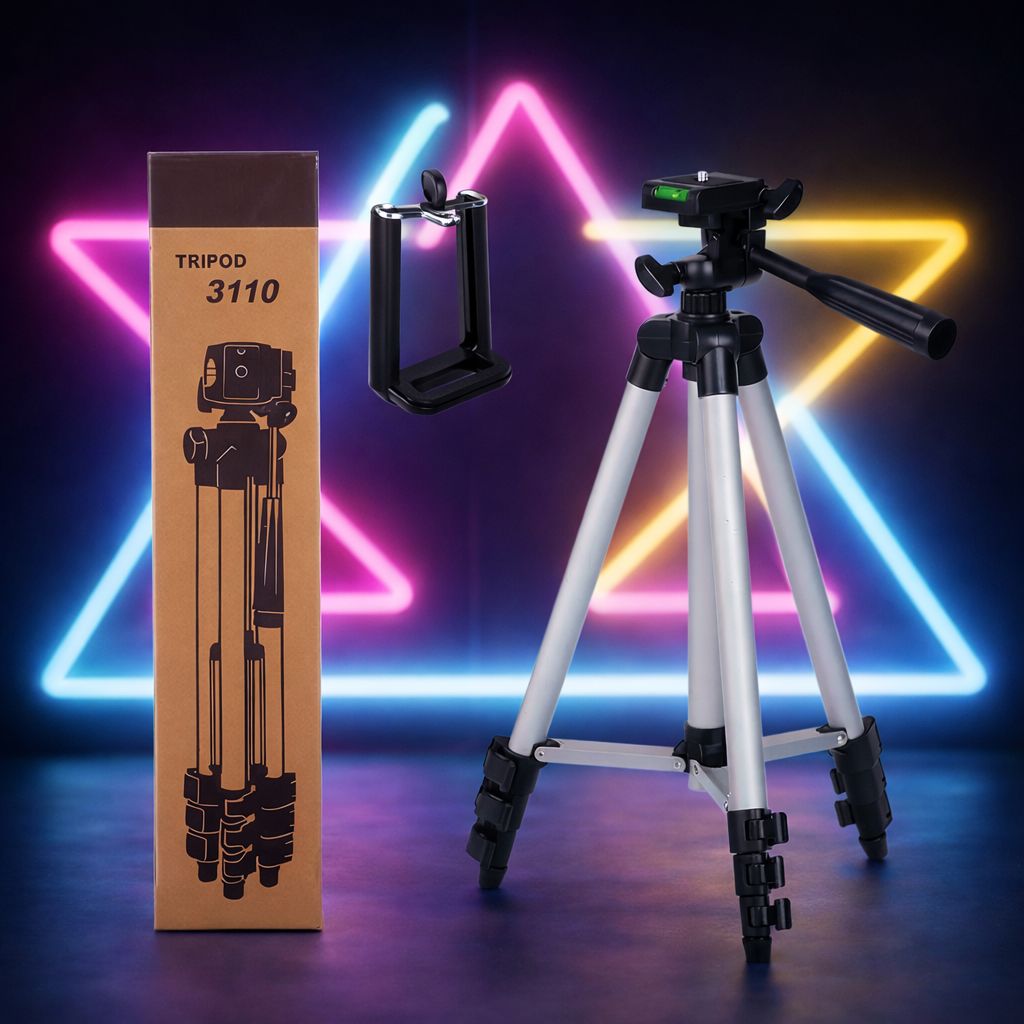 Tripod 3110 Portable Adjustable Aluminium Lightweight Camera Stand Tripod, with 3-Dimensional Head and Quick Release Plate for Video Cameras and Mobile, Black, Silver | 3110