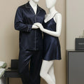 Premium Nighty Suit Satin Silk Couple Pajama Set �Luxurious Matching Night Wear for Men & Women (3 Pcs) | SKU: DC-C005 | Maroon