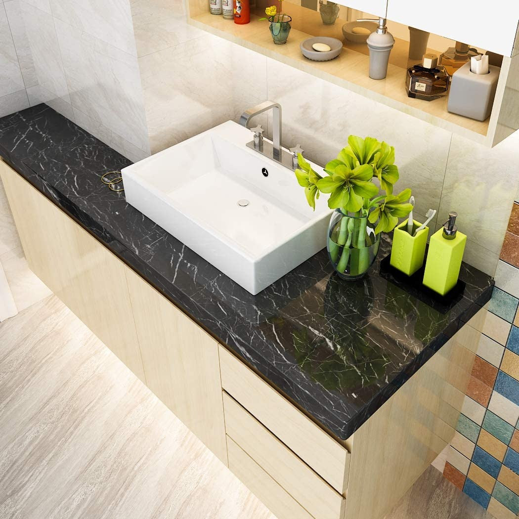 Self Adhesive Black Marble Sheet For Kitchen �Waterproof, Heat And Oil Resistant Wallpap er For Countertops, Cabinets, And Furniture(60x200)