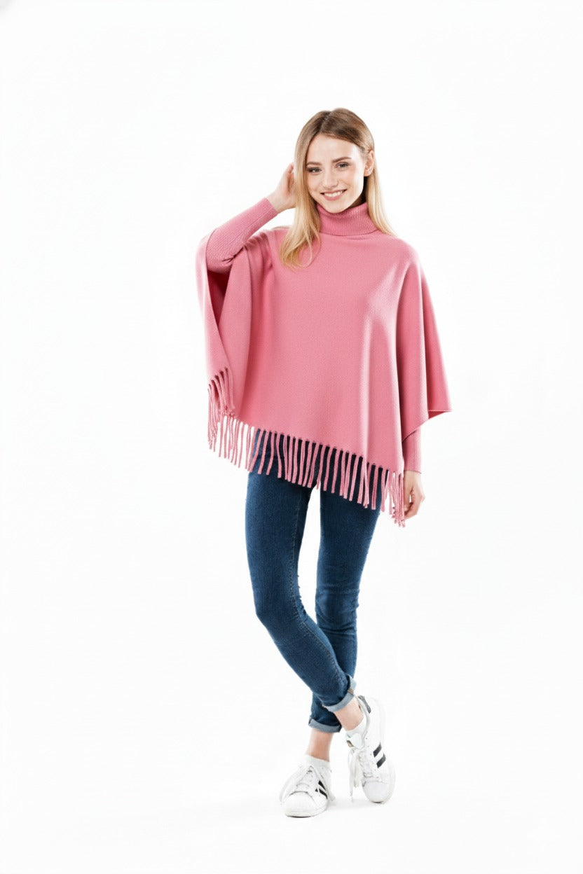 Winter Fleece Poncho with High Neck, Tassel Design & Adjustable Short Sleeves �For Girls/Princess Free Sizes