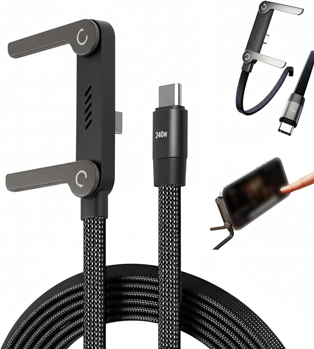 2-In-1 Data Cable With Stand | Nylon Braided USB C To USB C Cable 1.5M | 240W Fast Charging Cord For Smartphones, Tablets & Laptops