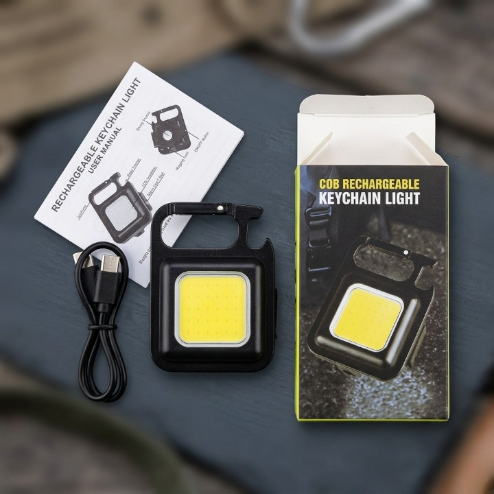 COB Rechargeable Keychain Light �Ultra Bright Metal Body Emergency Light with Type-C Charging (With Cable)