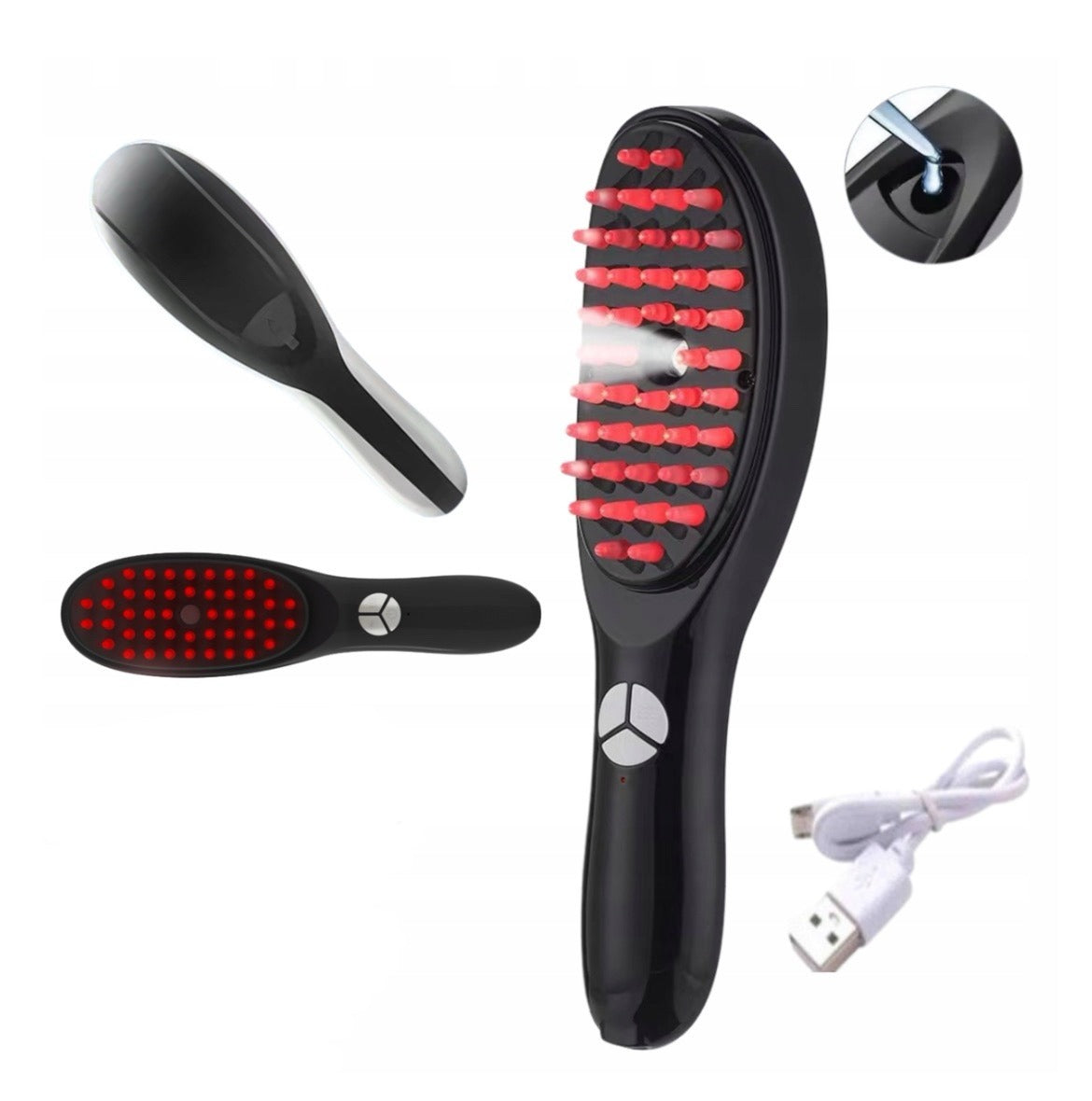 Electric Massage Comb �Blue & Red Light Therapy, Vibration Brush, Spray & Negative Ion Scalp Massager (Rechargeable)