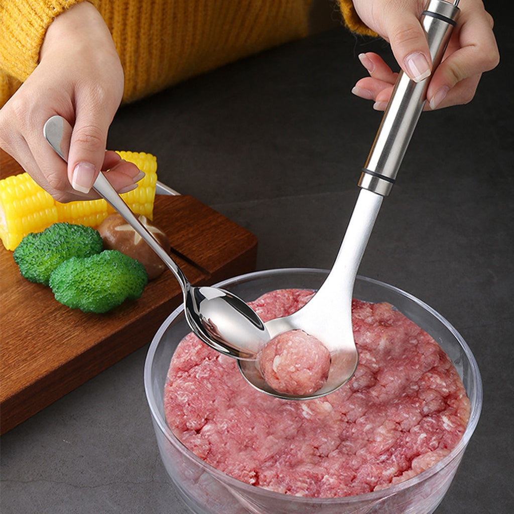 Meatball Spoon | Stainless Steel Scoop Ball Maker | Non-Stick Meatball Baller with Long Handle
