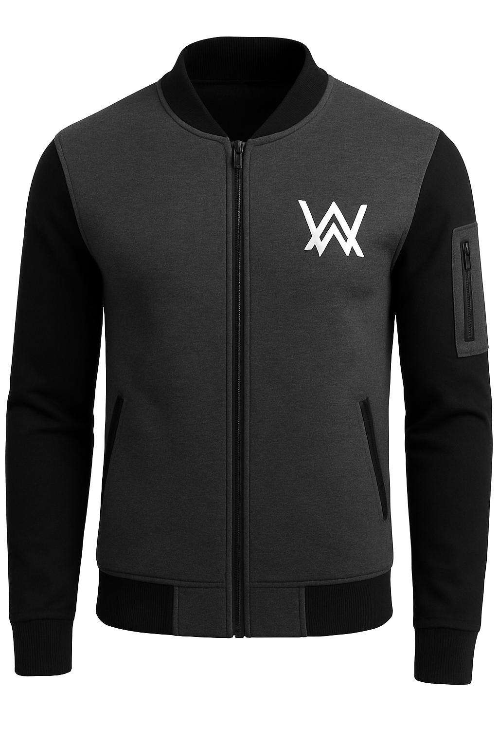 NEW Winter Collection Charcoal Grey WA Printed Zipper Jacket for Men &amp; Boys �Premium Fleece Material, Stylish Bomber Design, Full Front Zipper Closure - XL